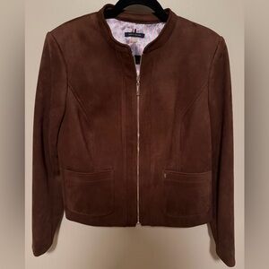 Tommy Hilfiger Brown Faux Suede Jacket with Gold Zipper